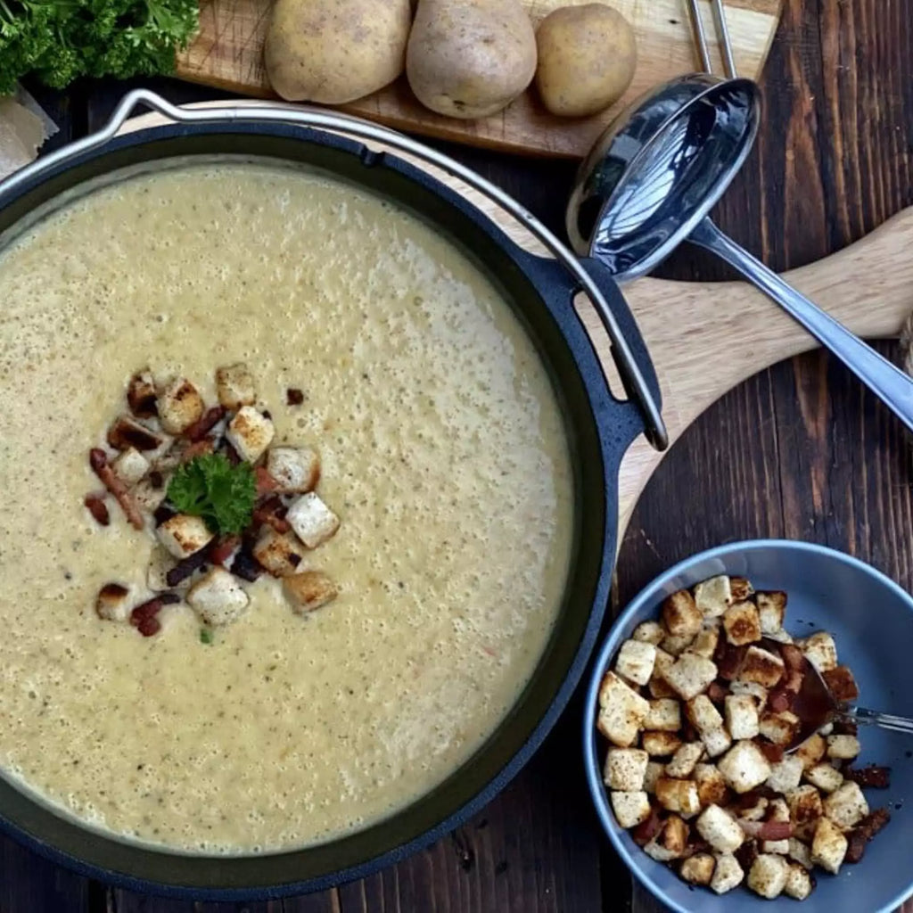 Image of Potato soup with bacon croutons
