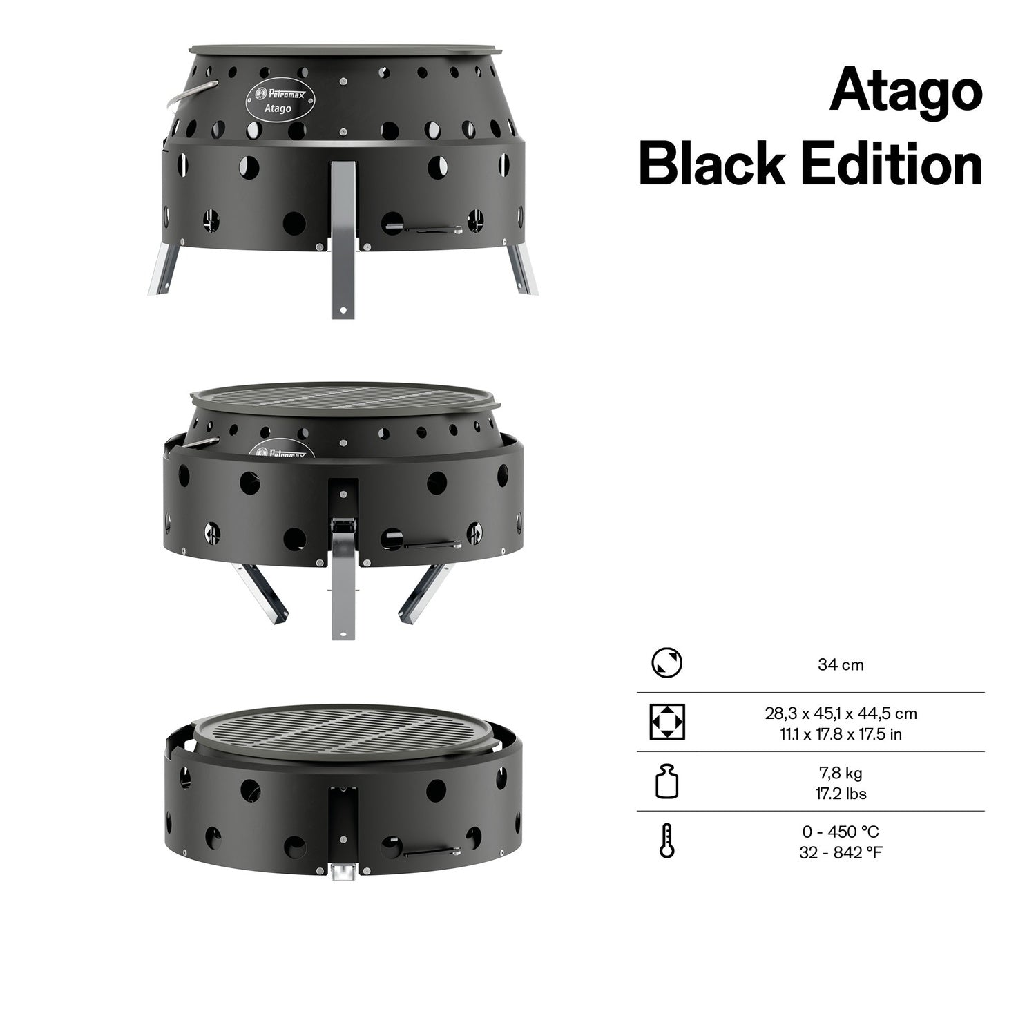 Atago Black - Ultra-mobile barbecue & fire bowl with cast iron