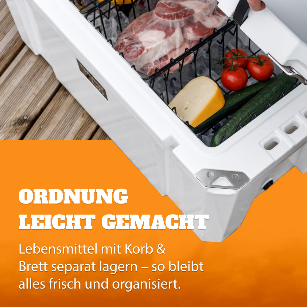 Petromax - デイツＤ９０ Kühlbox KX25 oliv inkl. Sitzkissen, Korb & Trennbrett